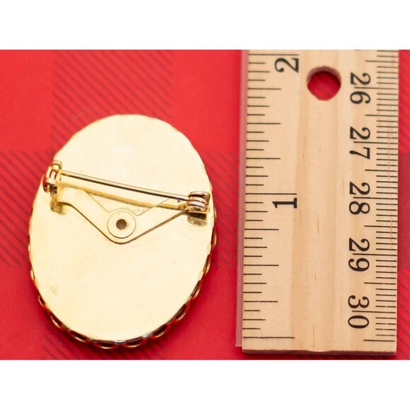 Vintage Victorian Oval Painting Gold Tone Brooch - O13 - Picture 2 of 2